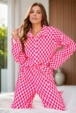 Checkered Button Up Top and Pants Lounge Set - Trendsi - Flyclothing LLC
