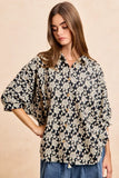 BiBi Floral Jacquard Short Dolman Sleeves Shirt - Trendsi - Flyclothing LLC