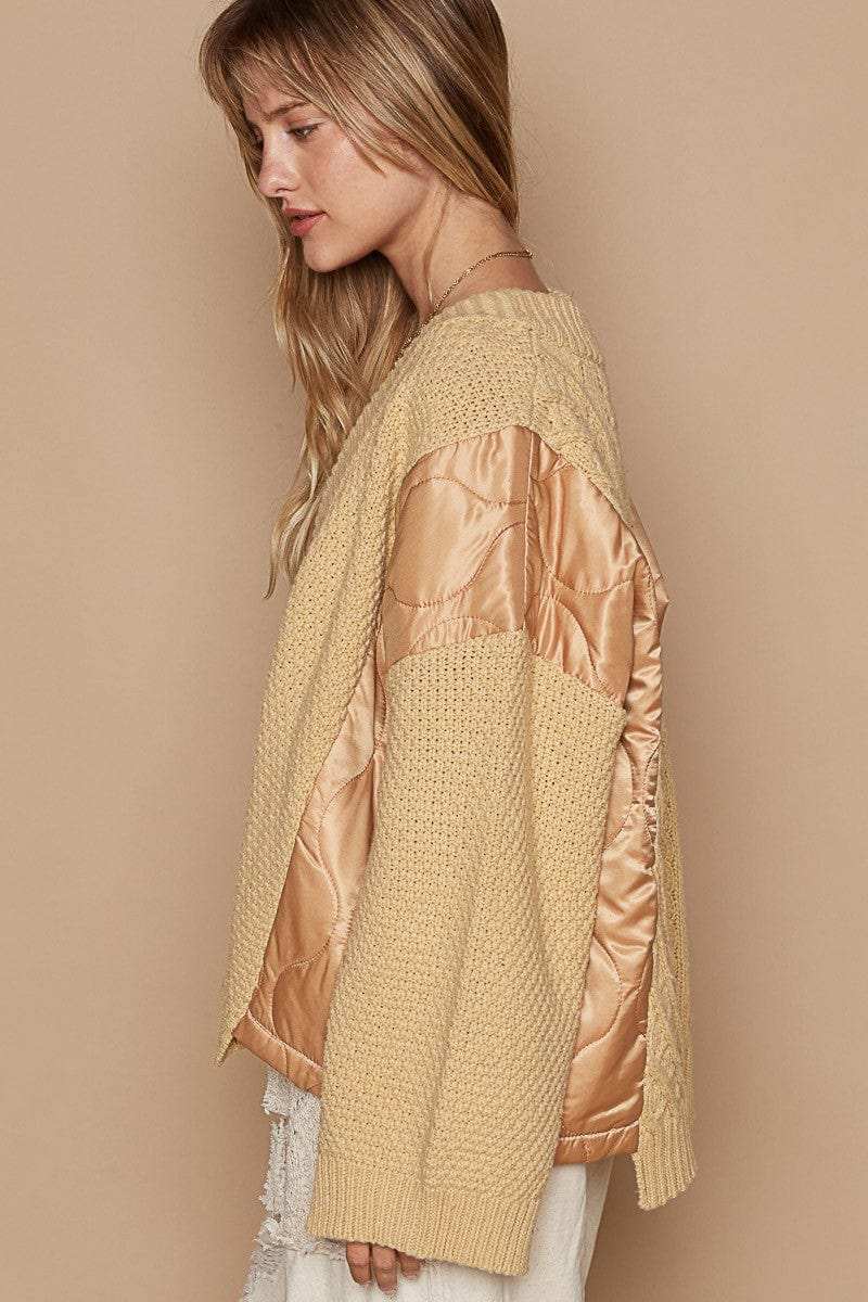 POL Quilting Patch Button Up Cable Knit Jacket - Trendsi - Flyclothing LLC