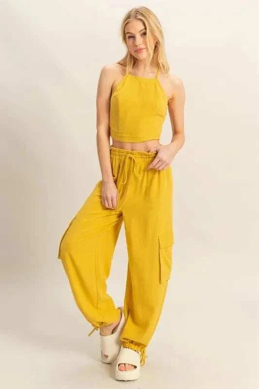 HYFVE Crop Top and Cargo Pants Set - Trendsi - Flyclothing LLC