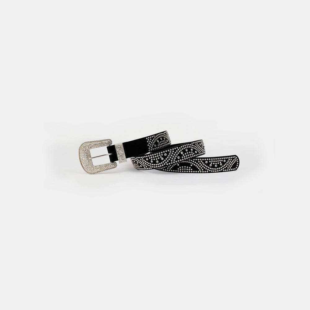 Studded Rhinestone PU Leather Belt - Trendsi - Flyclothing LLC