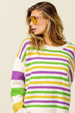BiBi Mardi Gras Colors Stripe Comfy Sweater - Trendsi - Flyclothing LLC