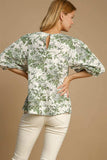 Umgee Floral Pleated Detail Lace Trim Sleeve Blouse - Trendsi - Flyclothing LLC