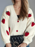 Crochet Strawberry V-Neck Long Sleeve Cardigan - Trendsi - Flyclothing LLC