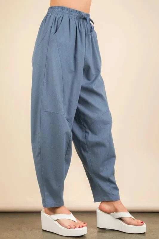 VERY J Solid Barrel Comfy Woven Pants - Trendsi - Flyclothing LLC