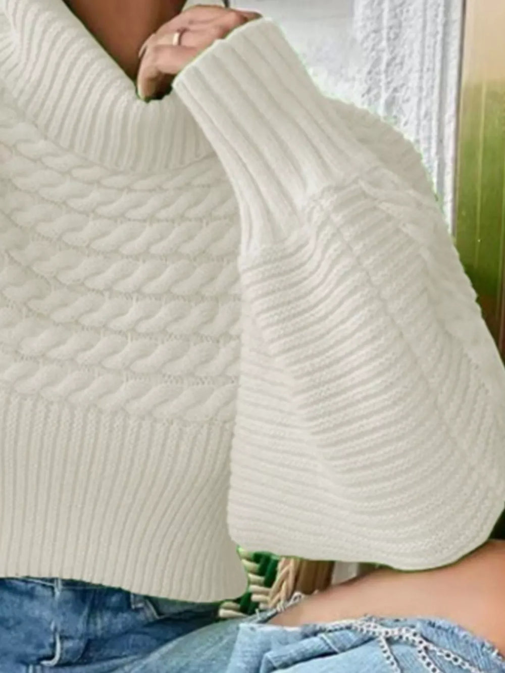 Full Size Textured Knit Turtleneck Long Sleeve Sweater Plus Size - Trendsi - Flyclothing LLC