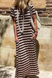 Stripe Casual Round Neck Tee Dress with Pockets - Trendsi - Flyclothing LLC