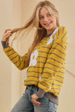 Flower Stripe Round Neck Long Sleeve Sweater - Trendsi - Flyclothing LLC