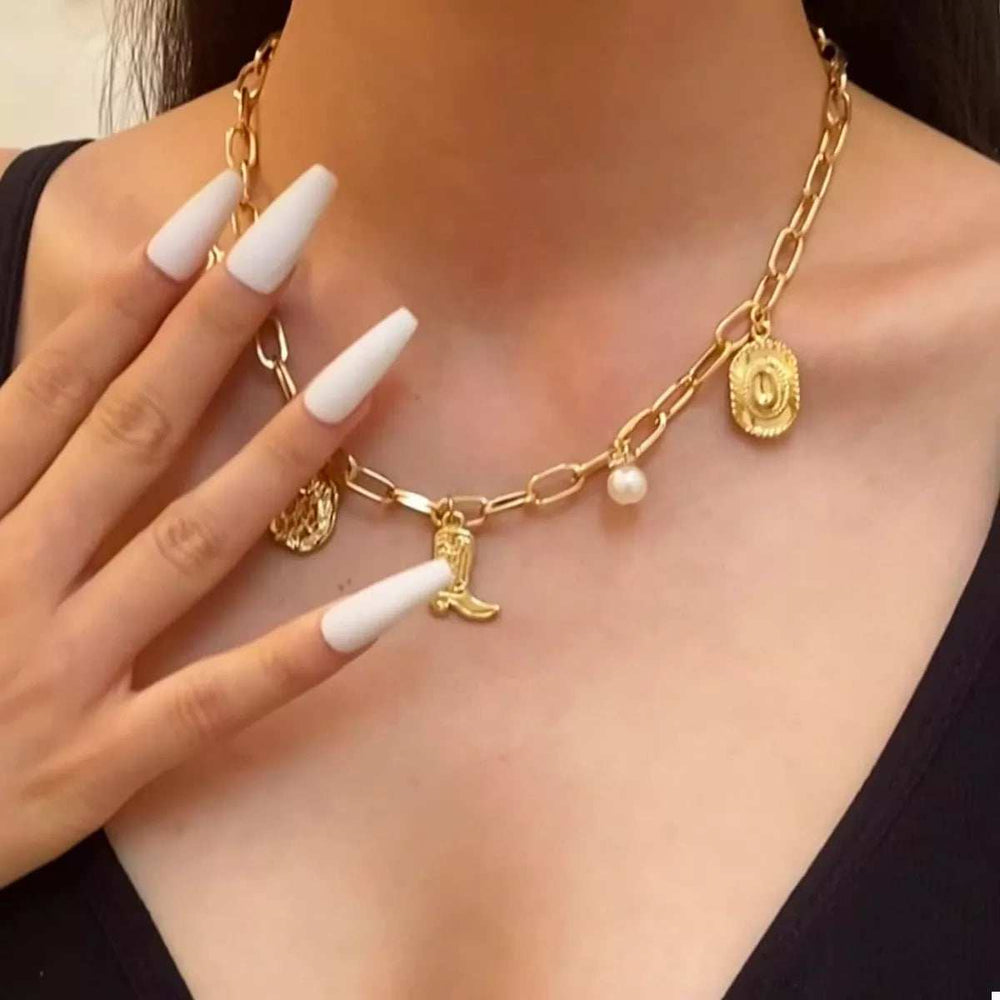 18K Gold-Plated Charm Necklace and Bracelet Jewelry Set - Trendsi - Flyclothing LLC