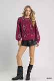 Umgee Boho Patterned Long Sleeve Sweater - Trendsi - Flyclothing LLC