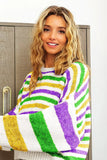 BiBi Mardi Gras Colors Stripe Comfy Sweater - Trendsi - Flyclothing LLC