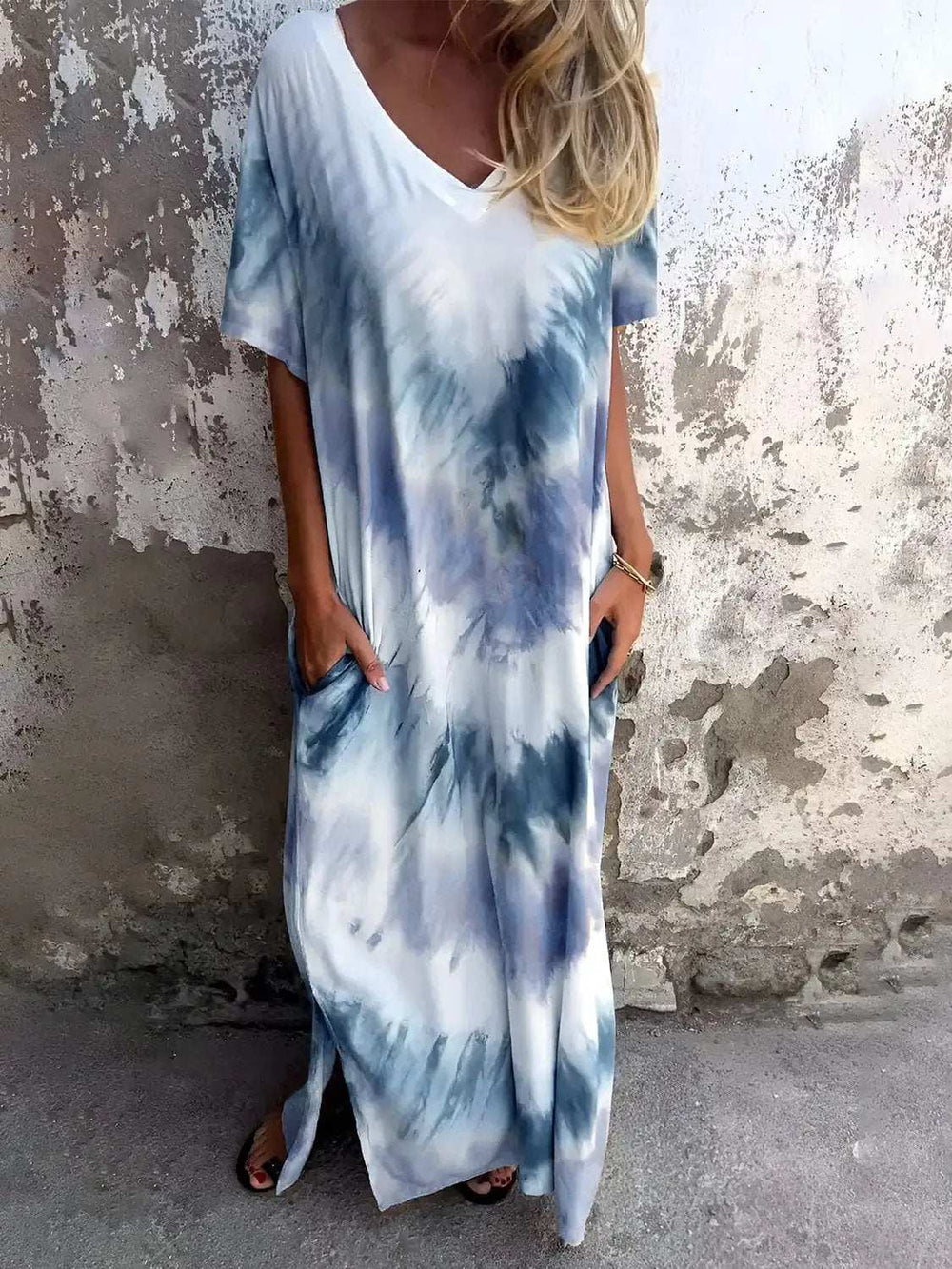 Full Size Pocketed Tie-Dye Short Sleeve Dress - Trendsi - Flyclothing LLC