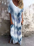 Full Size Pocketed Tie-Dye Short Sleeve Dress - Trendsi - Flyclothing LLC