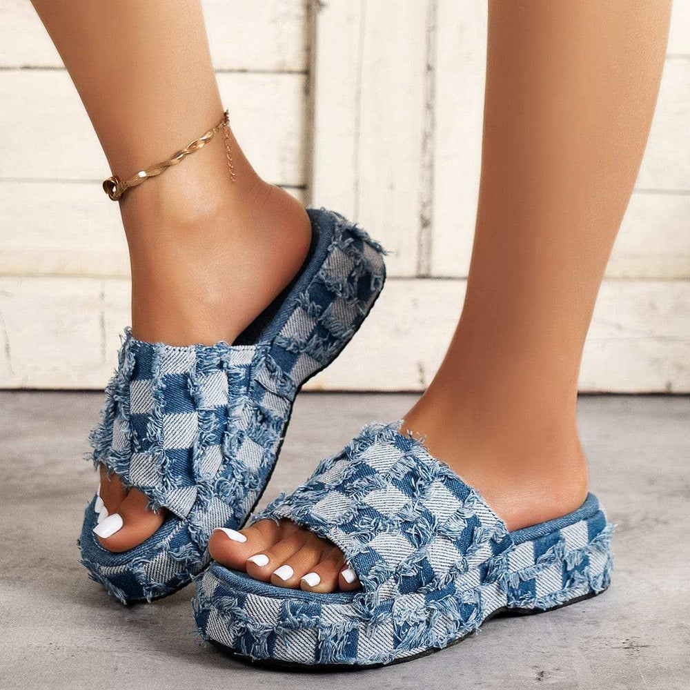 Plaid PU Leather Platform Sandals - Trendsi - Flyclothing LLC