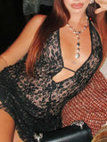 Backless Lace Halter Neck Mini Dress - Trendsi - Flyclothing LLC
