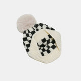 Checkered Knit Hat with Pompom - Trendsi - Flyclothing LLC