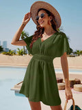 Smocked V-Neck Short Sleeve Dress - Trendsi - Flyclothing LLC