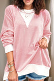Contrast Round Neck Long Sleeve Sweatshirt - Trendsi - Flyclothing LLC