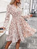 Ruffle Hem Floral Surplice Long Sleeve Dress - Trendsi - Flyclothing LLC