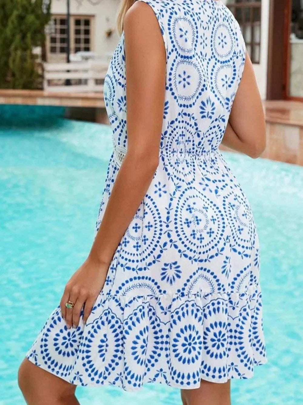 Printed V-Neck Sleeveless Mini Dress - Trendsi - Flyclothing LLC