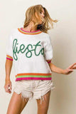BiBi FIESTA Metallic Letter Short Puff Sleeve Sweater - Trendsi - Flyclothing LLC