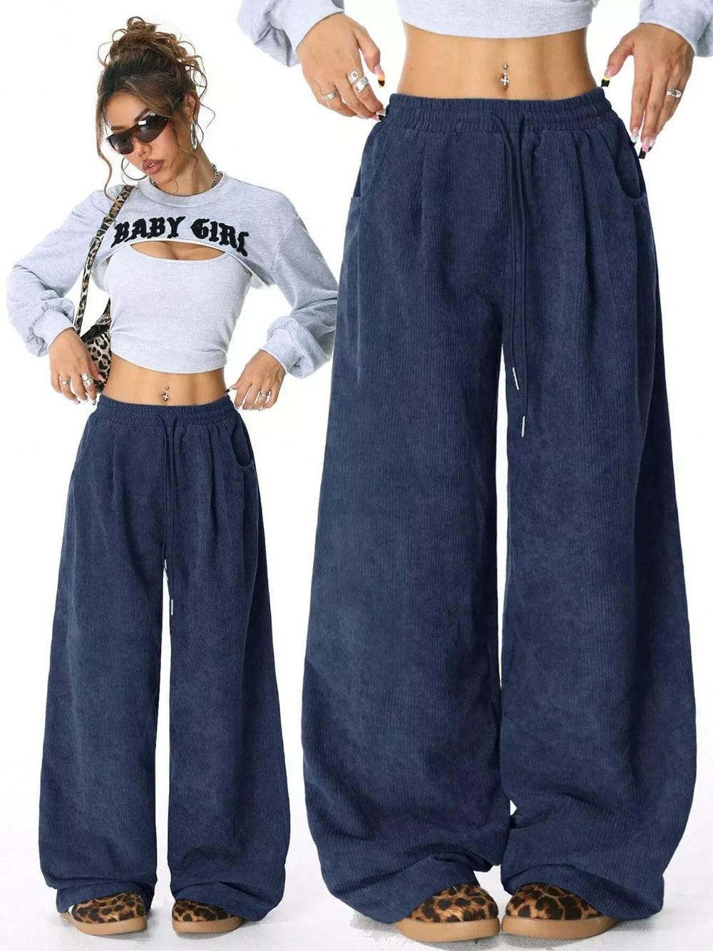 Casual Corduroy Wide Leg Pants - Trendsi - Flyclothing LLC