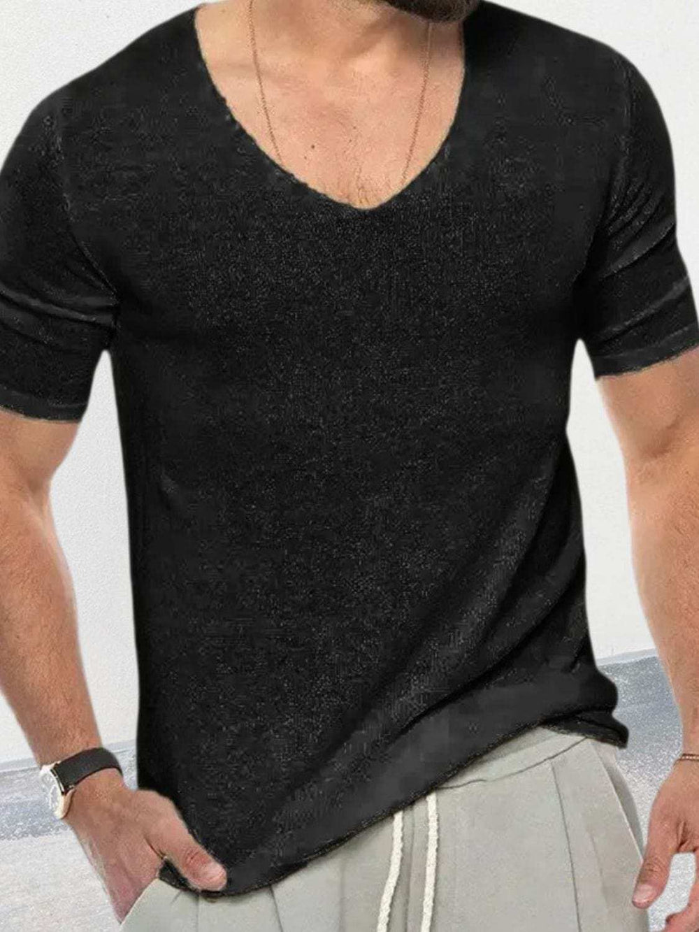 Men's V-Neck Short Sleeve T-Shirt - Trendsi - Flyclothing LLC