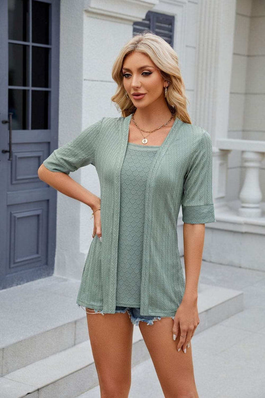Texture Square Neck Short Sleeve Blouse - Trendsi - Flyclothing LLC
