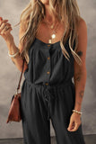 Knotted Straps Button Textured Drawstring Jumpsuit - Trendsi - Flyclothing LLC