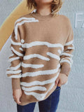 Contrast Round Neck Long Sleeve Sweater - Trendsi - Flyclothing LLC