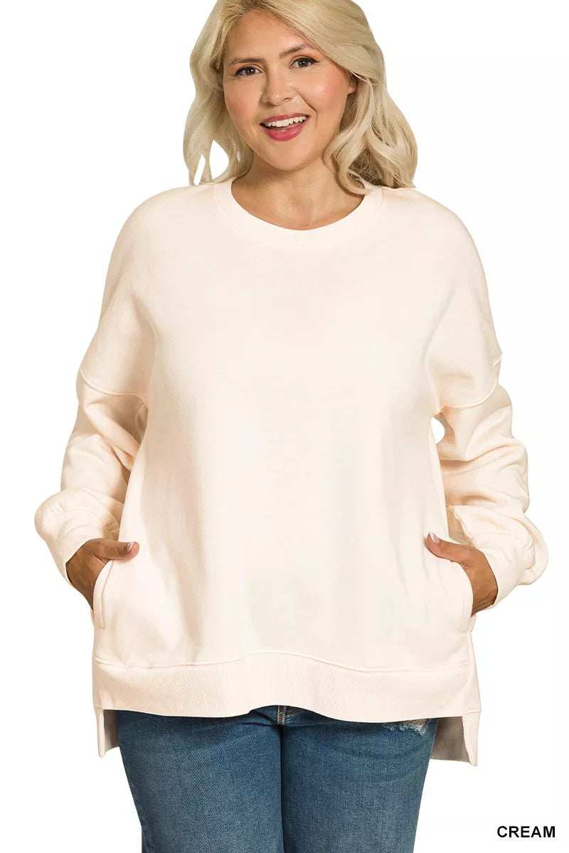 Zenana Full Size Fleece Hi-low Boyfriend Sweatshirts with Pockets Plus Size - Trendsi - Flyclothing LLC