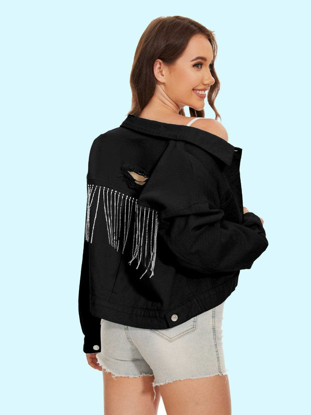 Distressed Distressed Button Up Denim Jacket - Trendsi - Flyclothing LLC