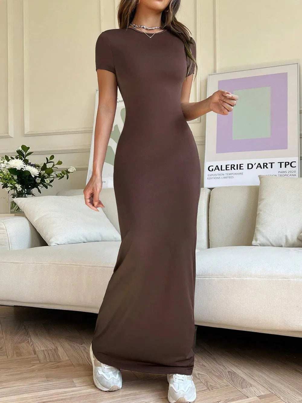 Short Sleeve Maxi Tee Dress - Trendsi - Flyclothing LLC