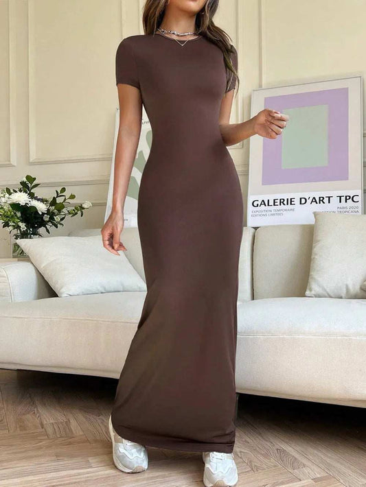 Short Sleeve Maxi Tee Dress - Trendsi - Flyclothing LLC