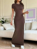 Short Sleeve Maxi Tee Dress - Trendsi - Flyclothing LLC