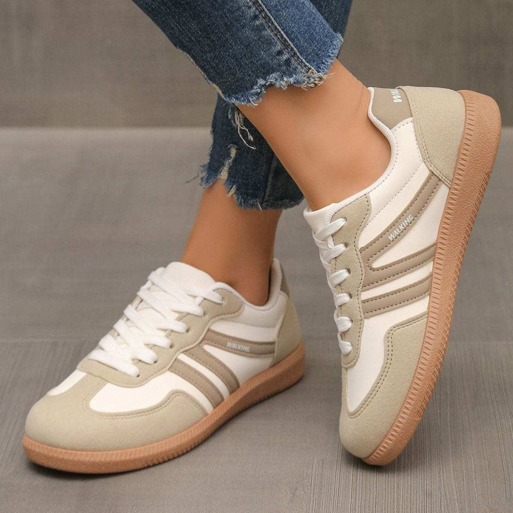 Contrast Lace Up Round Toe Sneakers - Trendsi - Flyclothing LLC