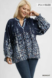 Umgee Full Size Floral Vine Print Blouse with Balloon Sleeves Plus Size - Trendsi - Flyclothing LLC