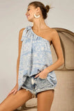 BiBi Aztec Printed Woven Tied Ribbon One Shoulder Top - Trendsi - Flyclothing LLC