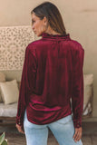 Frill Half Button Mock Neck Long Sleeve Blouse - Trendsi - Flyclothing LLC