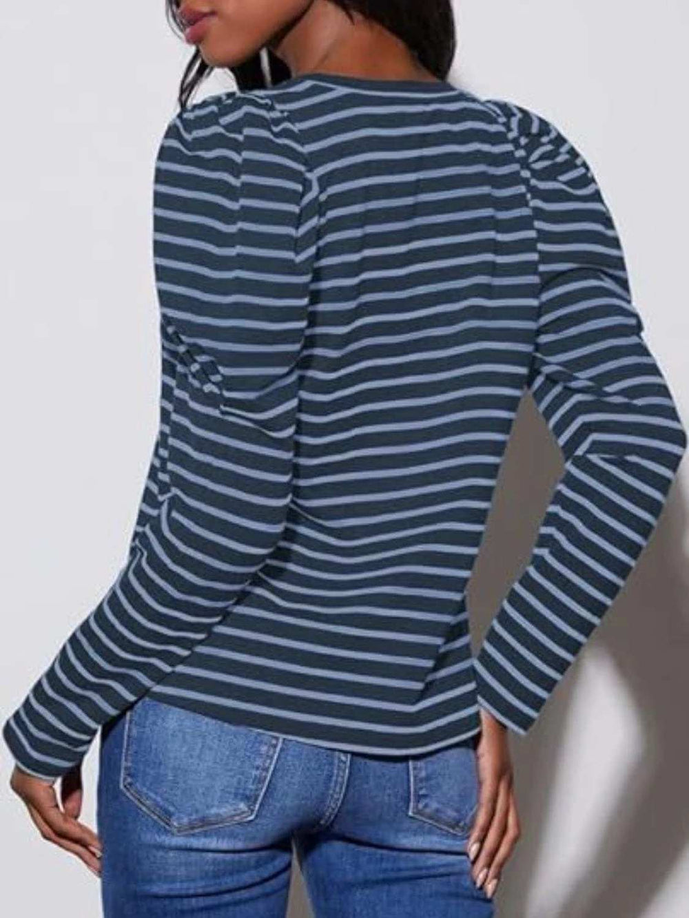 Striped Round Neck Long Sleeve T-Shirt - Trendsi - Flyclothing LLC
