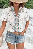 Eyelet Frill Short Sleeve Blouse - Trendsi - Flyclothing LLC