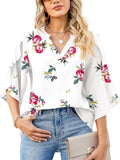 Printed Notched Half Sleeve Blouse - Trendsi - Flyclothing LLC