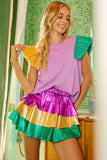 BiBi Mardigras Theme Frayed Edge Ruffled Top - Trendsi - Flyclothing LLC