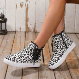 Lace-Up Round Toe Canvas Boots with Side Zip - Trendsi - Flyclothing LLC