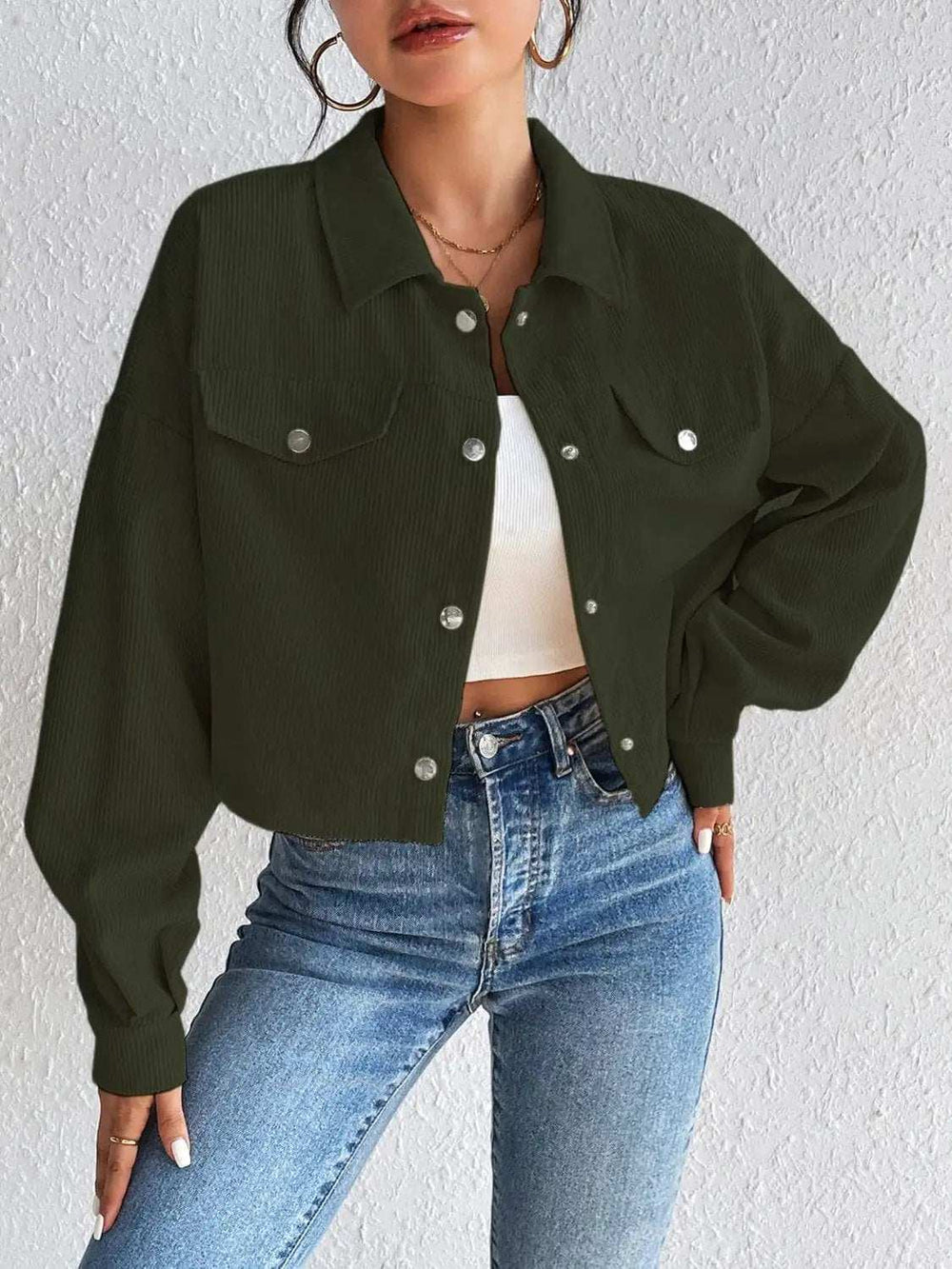 Snap Down Long Sleeve Jacket - Trendsi - Flyclothing LLC