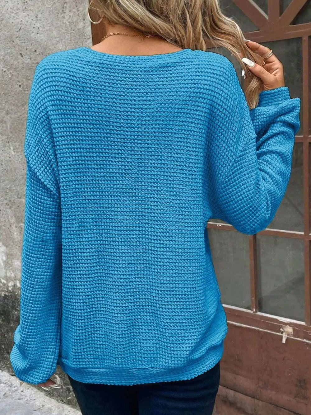 Plus Size Relaxed Fit Waffle Knit Round Neck T-Shirt - Trendsi - Flyclothing LLC