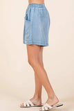 Mittoshop Washed Chambray Elastic Waist Easy Fit Shorts - Trendsi - Flyclothing LLC