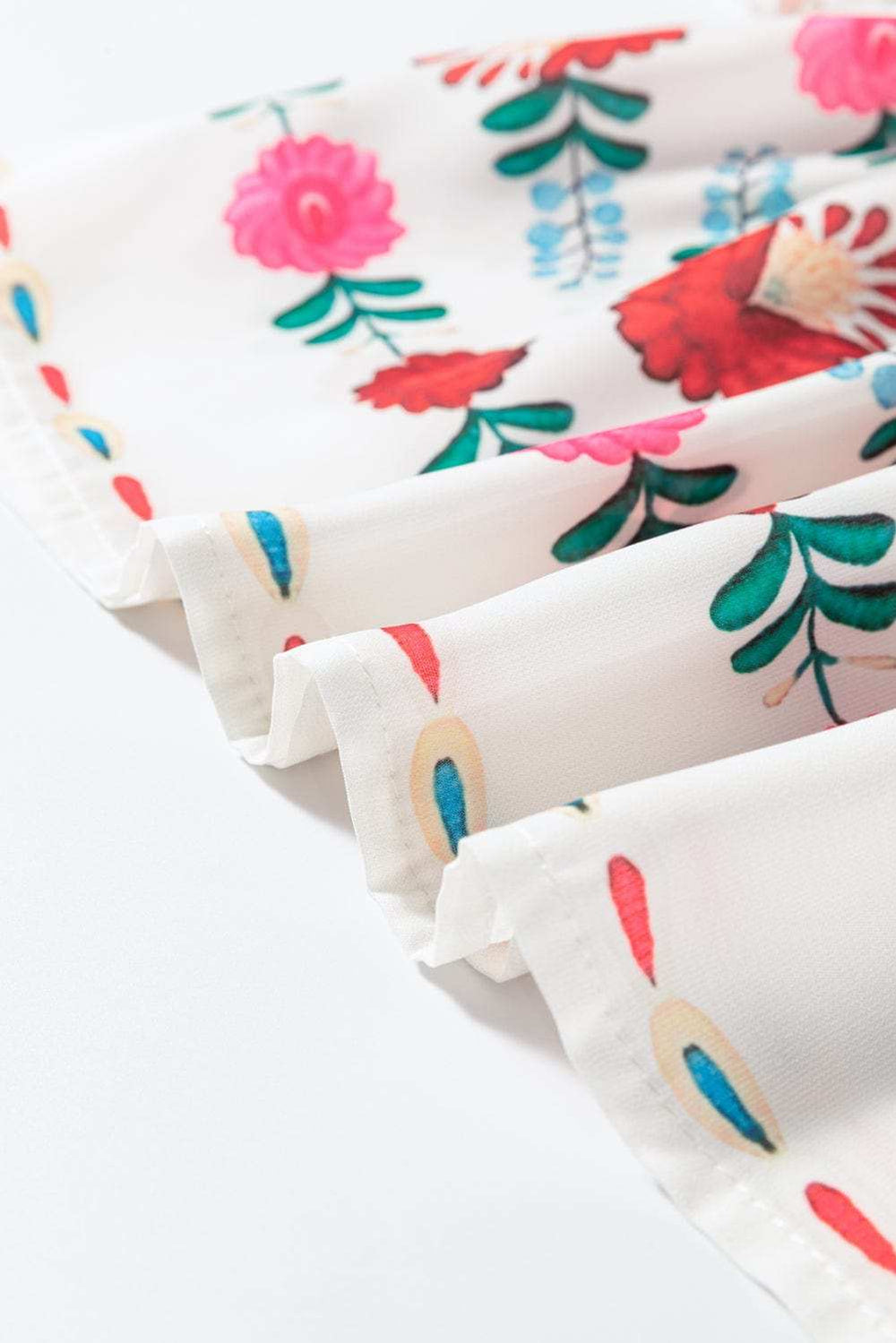 Floral Print Round Neck Ruffle Trim Blouse - Trendsi - Flyclothing LLC