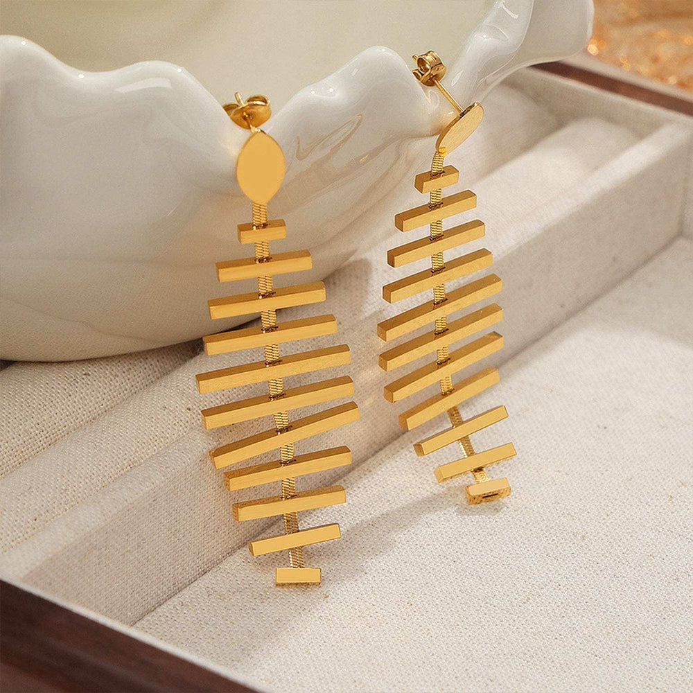 Titanium Steel Fishbone Shape Earrings - Trendsi - Flyclothing LLC