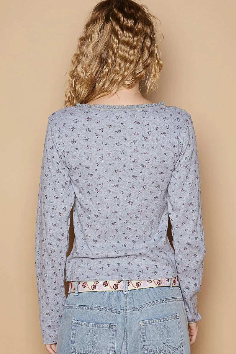 POL Floral V-Neck Long Sleeve T-Shirt - Trendsi - Flyclothing LLC
